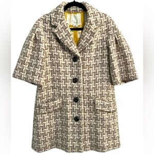 Elevenses Anthropologie Womens Neo-Houndstooth Neutral Alpaca Wool Preppy Coat 4
